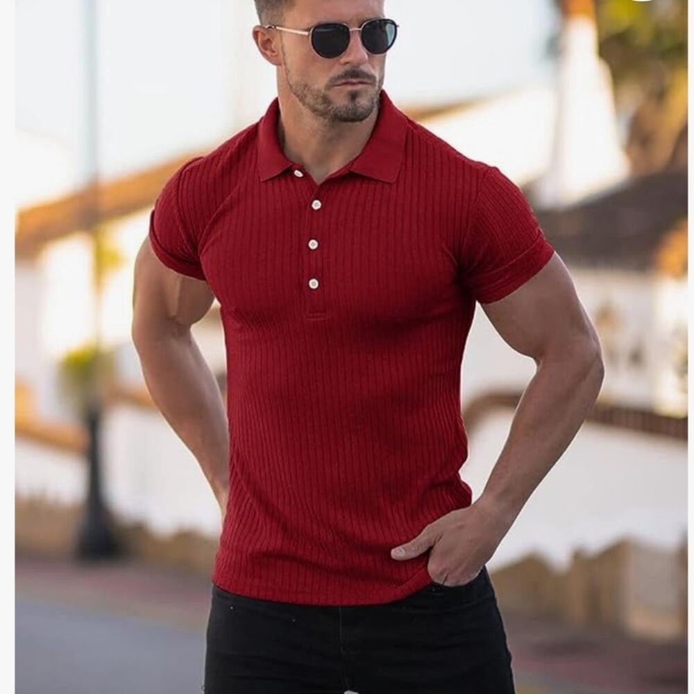 New CANGHPGIN Muscle Polo Shirt Men’s Slim Fit Short Sleeve Golf Shirts